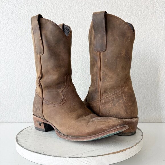 Lane PLAIN JANE Midi Boots Womens Cowboy 8 Western Brown Leather Short Ankle - Picture 12 of 12